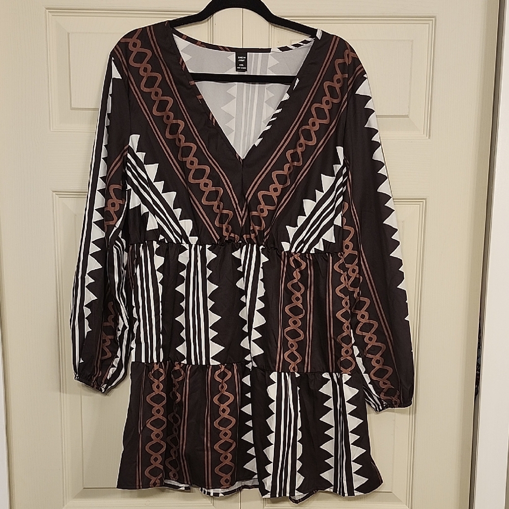Tribal Print V-Neck Mini Dress